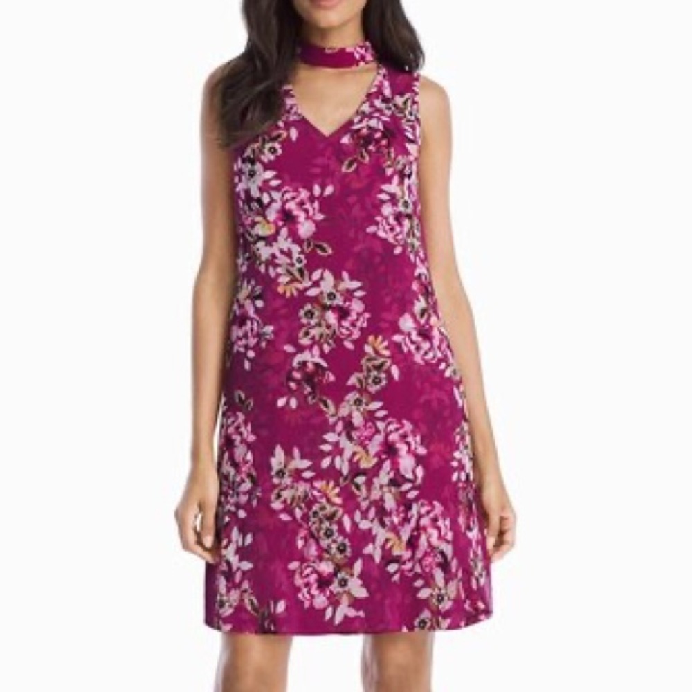 White House Black Market NWT Berry Sleeveless Floral Choker Shift Dress 2